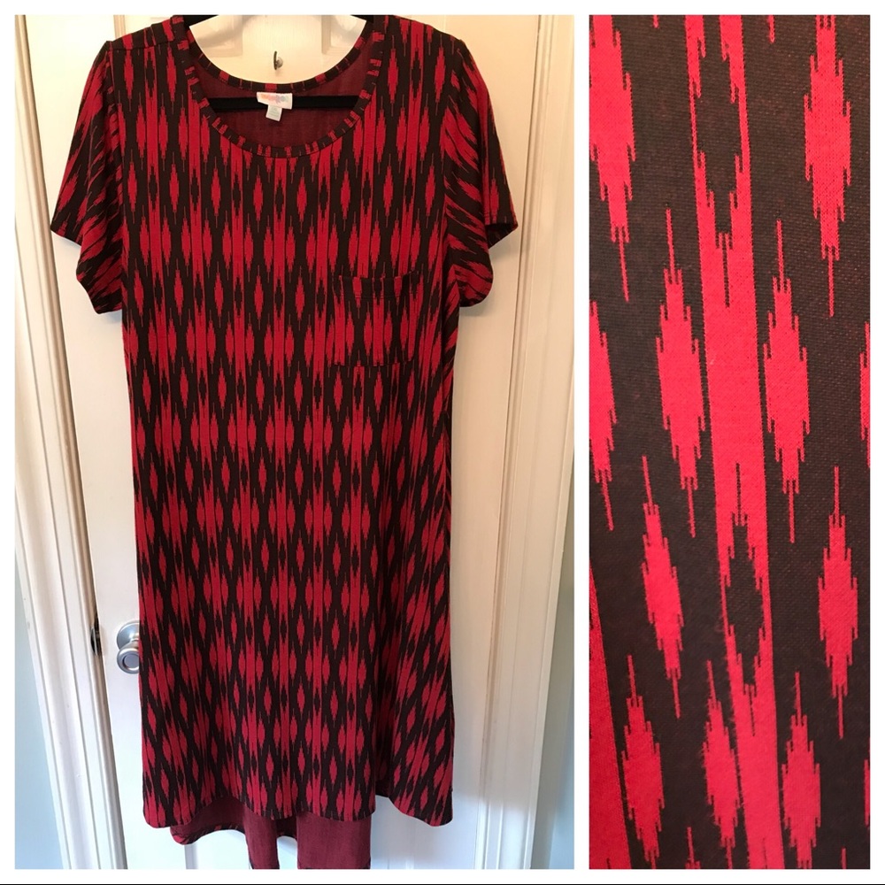 2xl Lularoe Carly Red Ikat Pattern EUC
